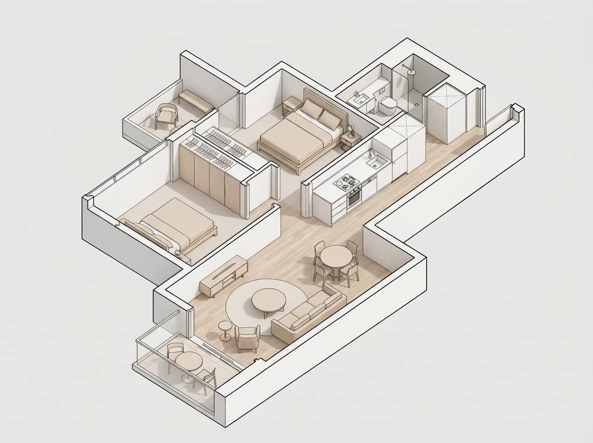 3D isometric architectural view generated from a floor plan