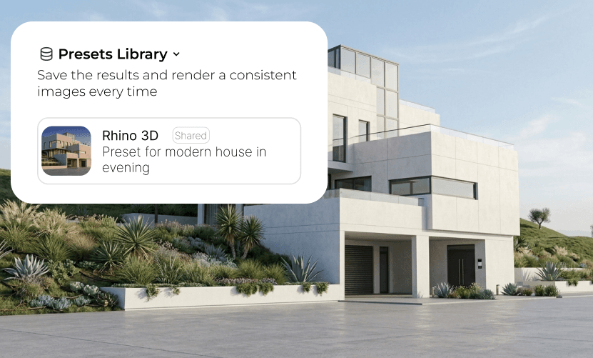 Saved preset view in Rendervi for keeping Vectorworks renders consistent across angles