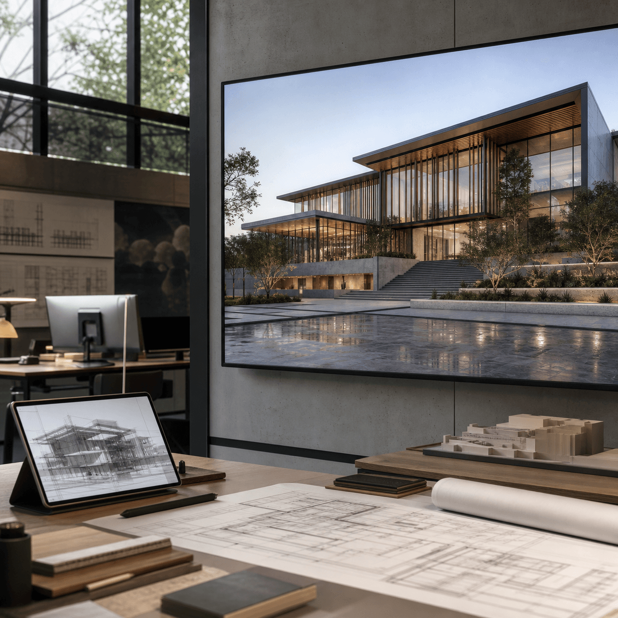 Photo-realistic architectural render for an AEC article about AI rendering
