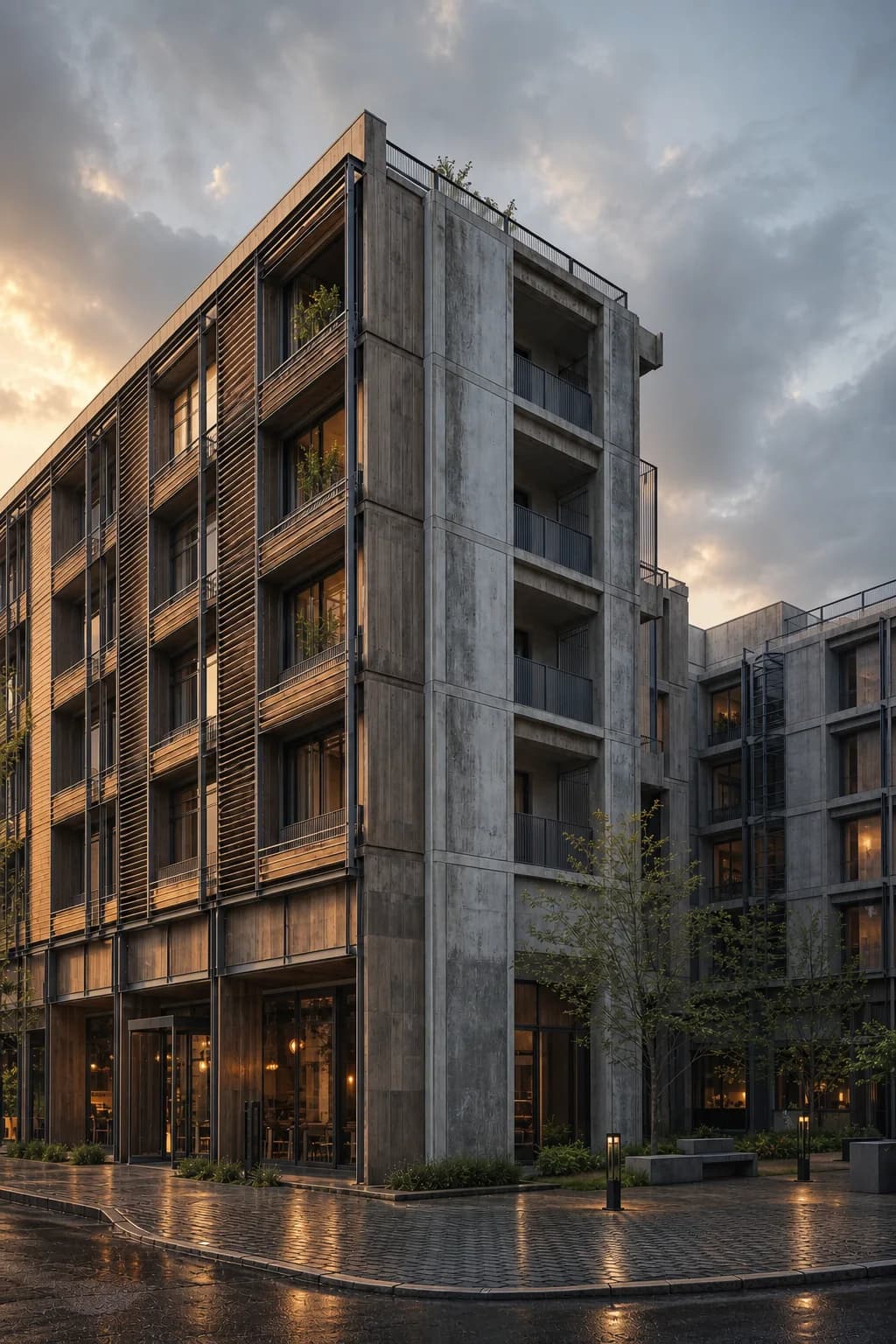 Warm evening architectural render after improving lighting with Rendervi Light Upgrade