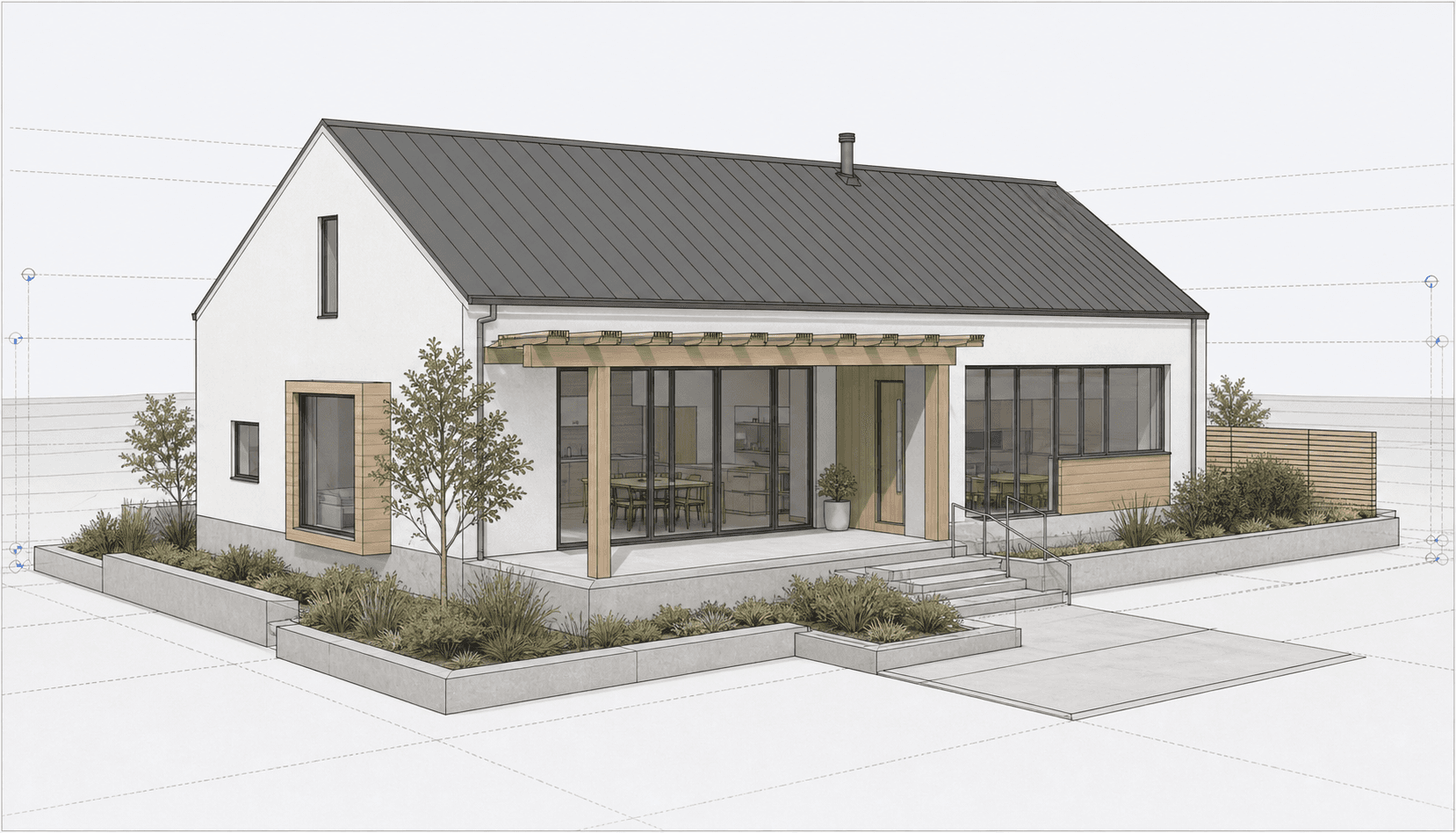 Revit model screenshot of passive single-family house before photo-realism rendering