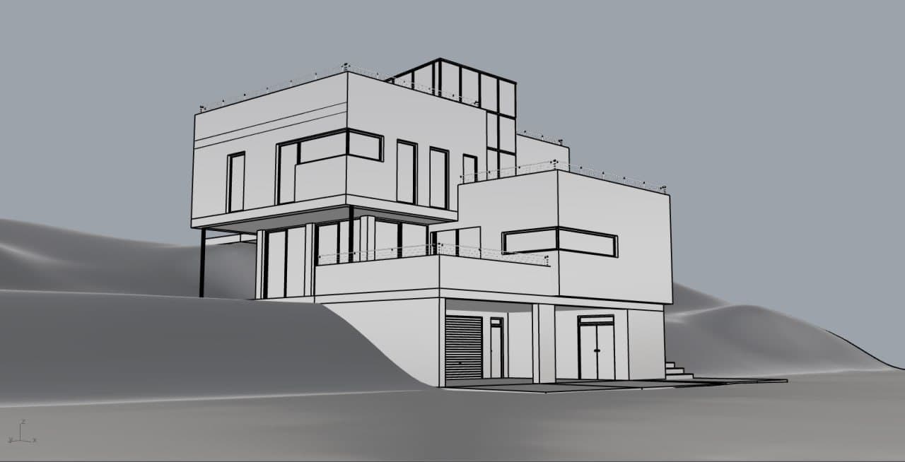 Architectural screenshot loaded from a CAD program before rendering