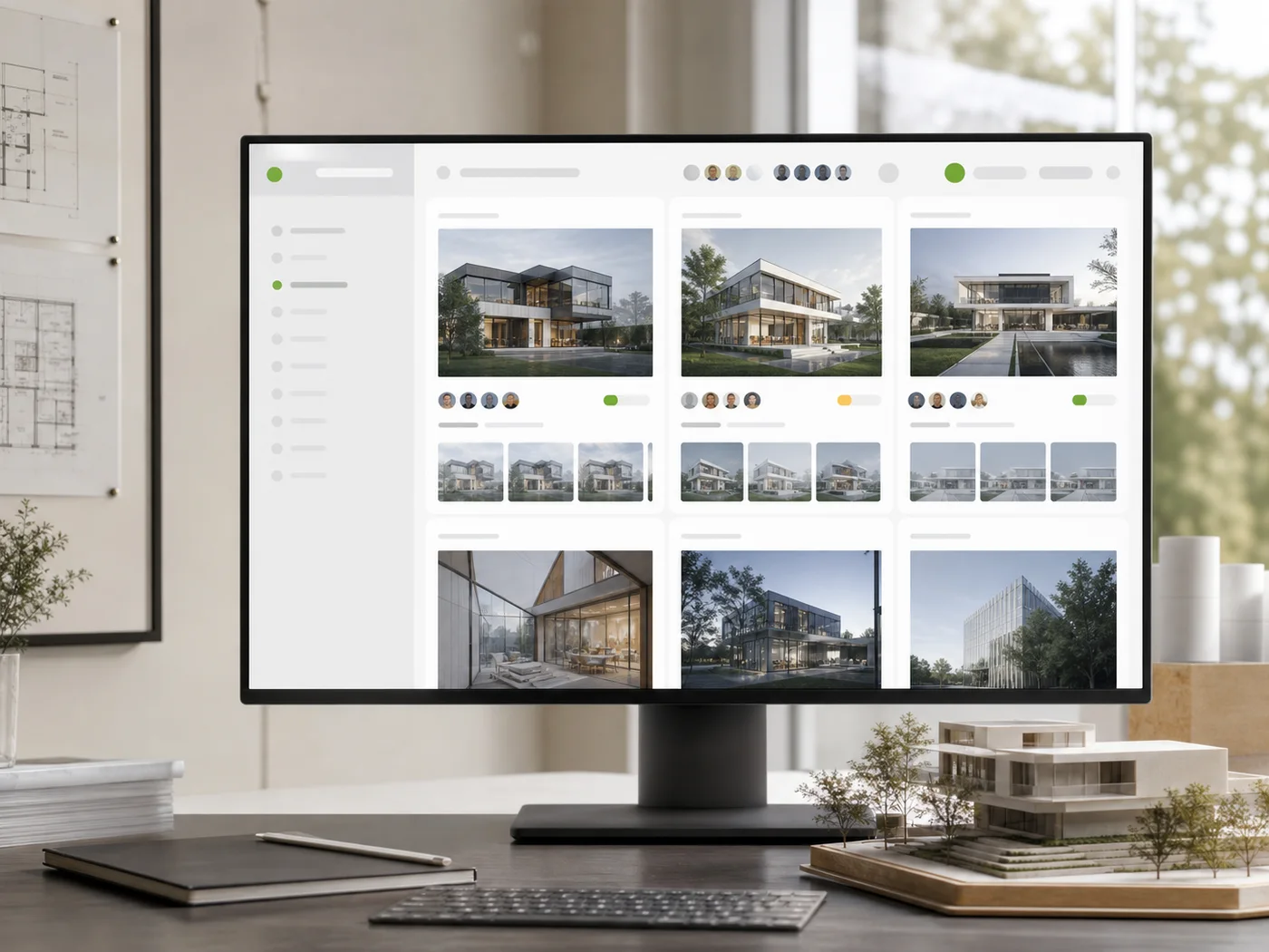 Shared architectural project dashboard with render history and team context