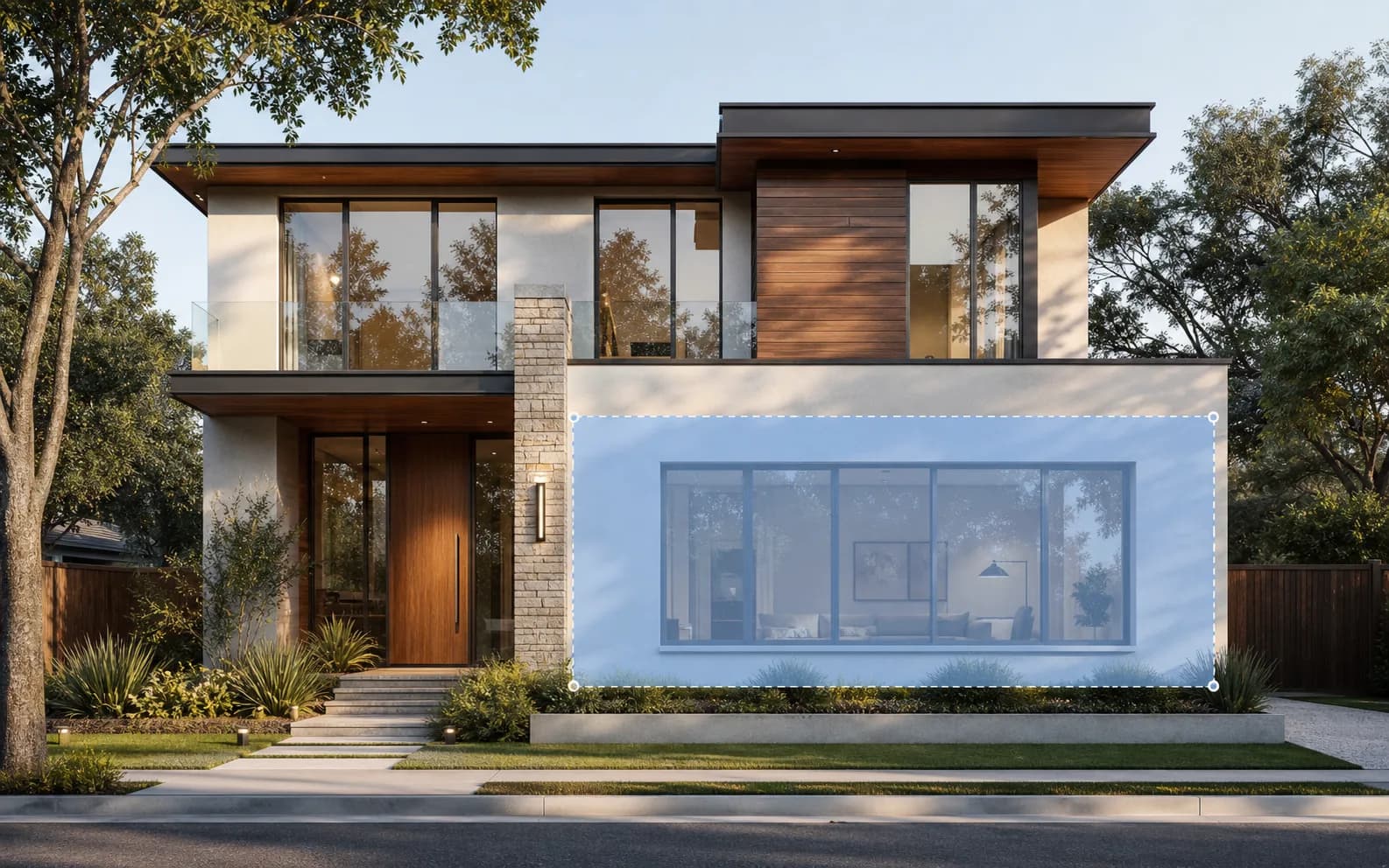 Selected first-floor facade area on a modern residential home