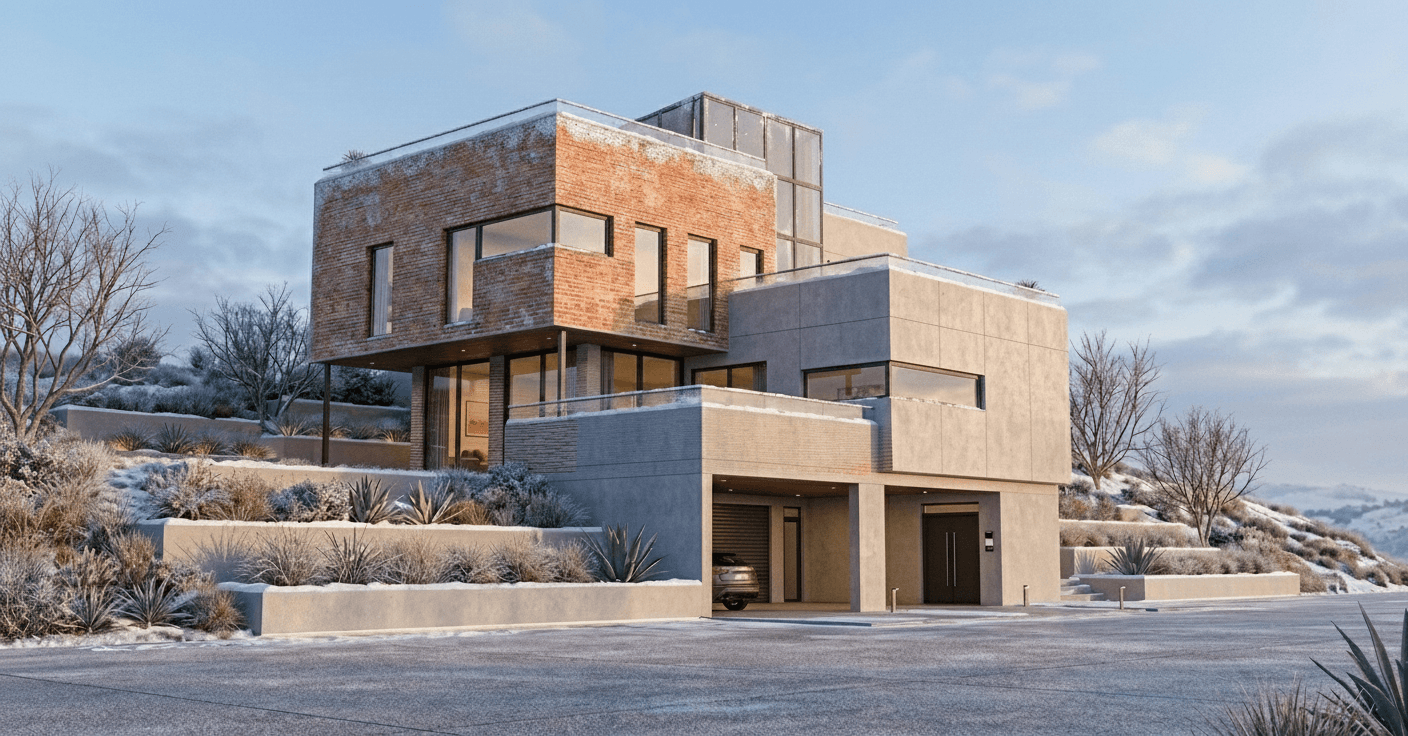 Architectural render with changed facade materials ready for comparison