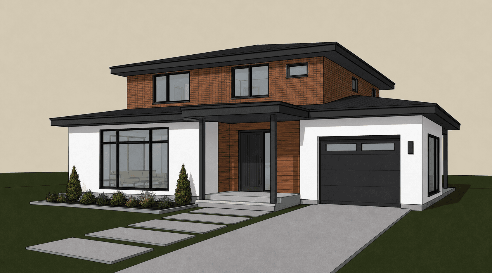 Architectural render before enhancement in Rendervi