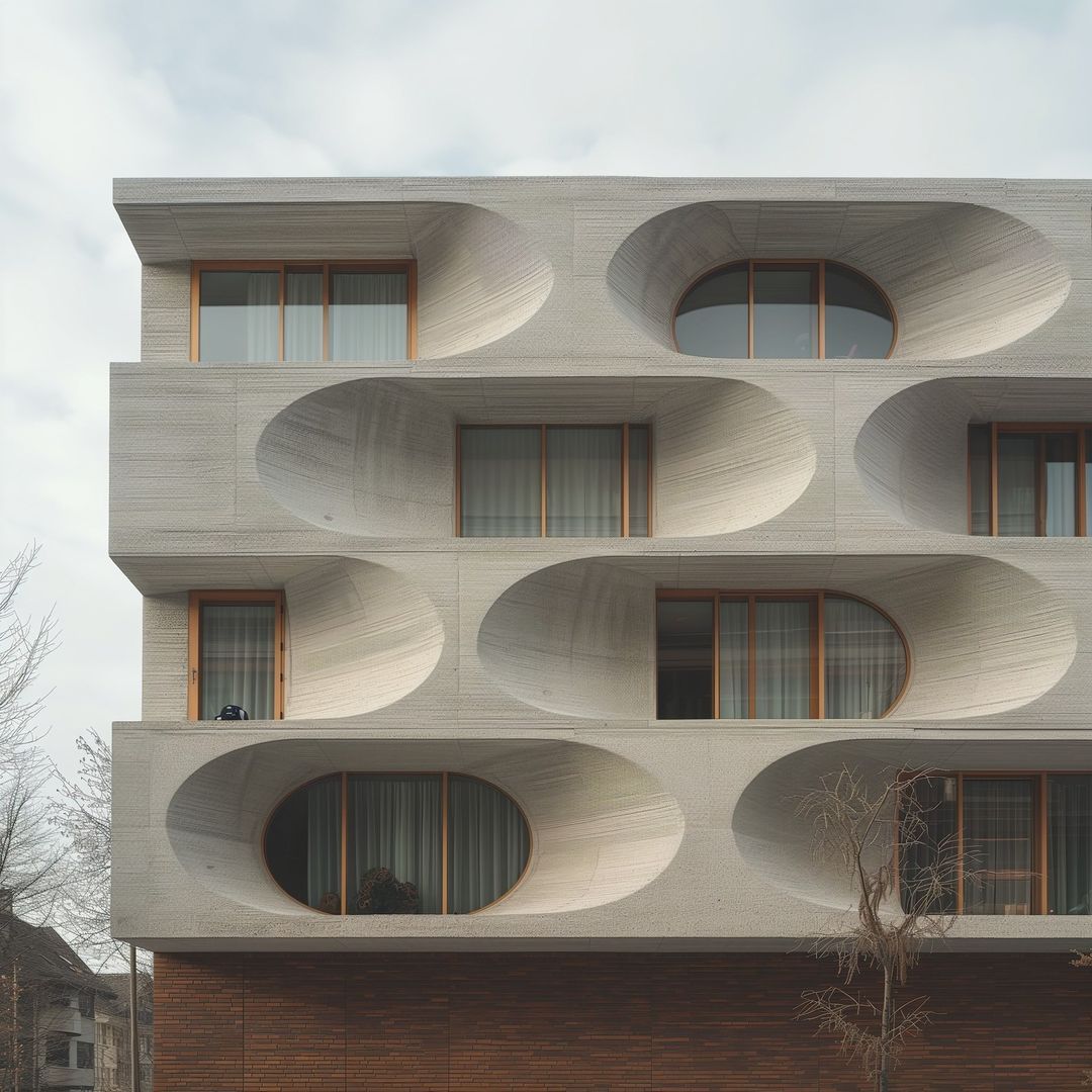 AI architectural facade render example created in Rendervi render mode