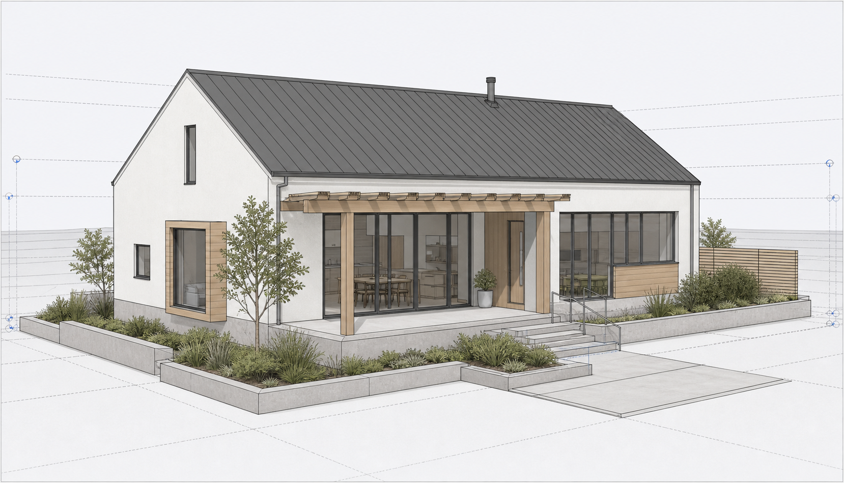 Revit model screenshot of passive single-family house before photo-realism rendering