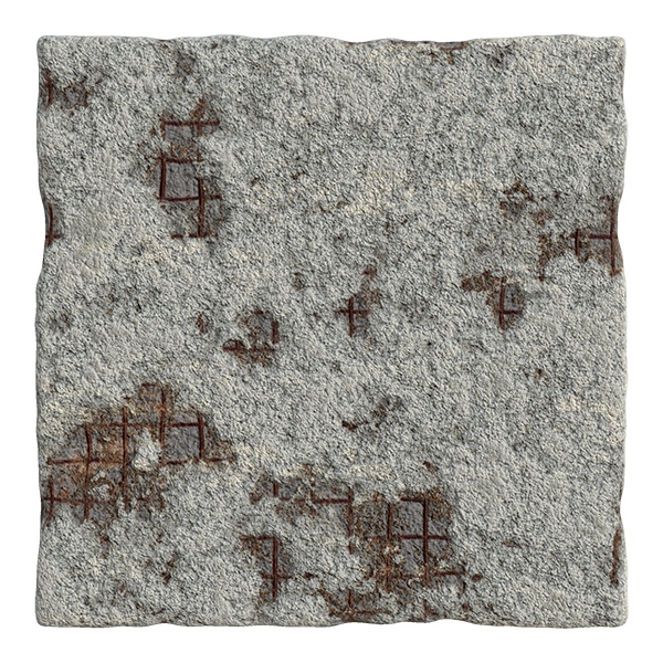 Damaged Concrete Texture Exposing Rusty Rebars or Reinforcing Steels (Concrete 0007) texture preview